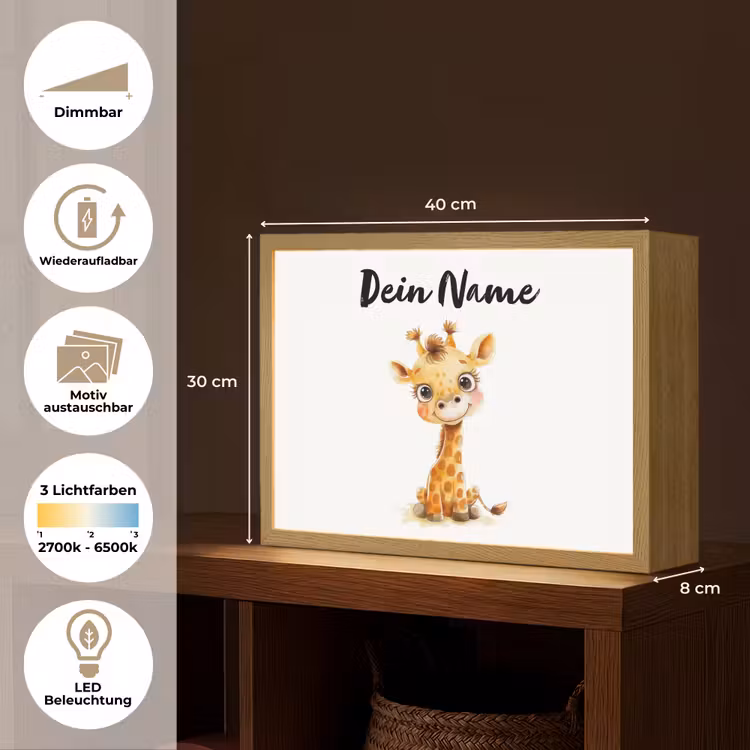 Giraf - Baby dier - Wilde dieren Light Box met batterij (Wandlamp kind) middel -USP_websiteoverzichtDE