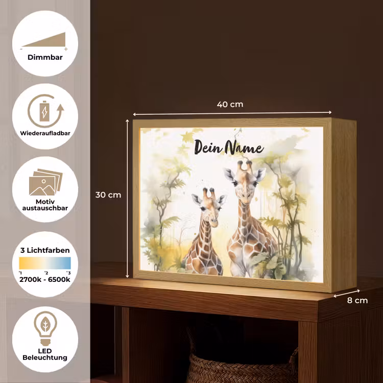 Giraffe - Wilde dieren - Natuur - Kinderen Light Box met batterij (Wandlamp kind) middel -USP_websiteoverzichtDE
