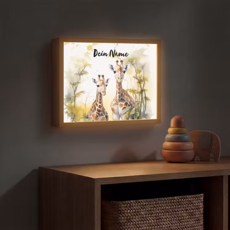 Giraffe - Wilde dieren - Natuur - Kinderen Light Box met batterij (Wandlamp kind) middel -sfeer5_kind
