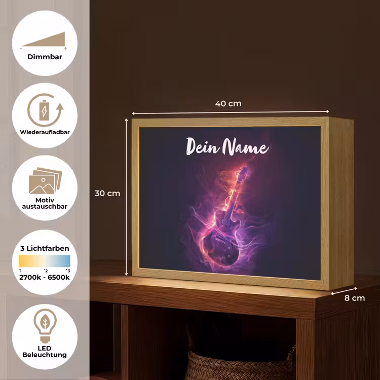 Gitaar - Muziek - Rook - Paars Light Box met batterij (Wandlamp kind) middel -USP_websiteoverzichtDE