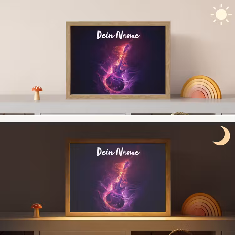 Gitaar - Muziek - Rook - Paars Light Box met batterij (Wandlamp kind) middel -sfeer3_kind
