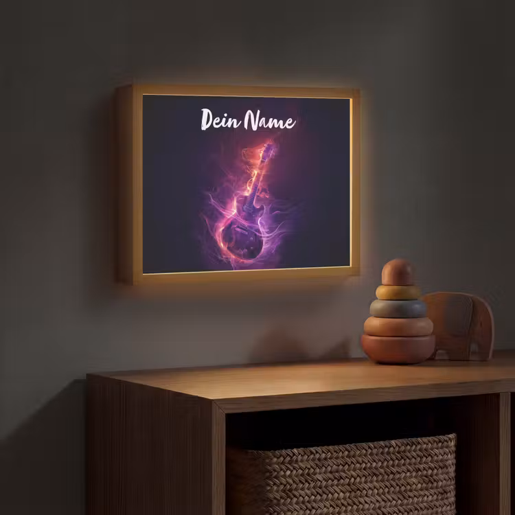 Gitaar - Muziek - Rook - Paars Light Box met batterij (Wandlamp kind) middel -sfeer5_kind