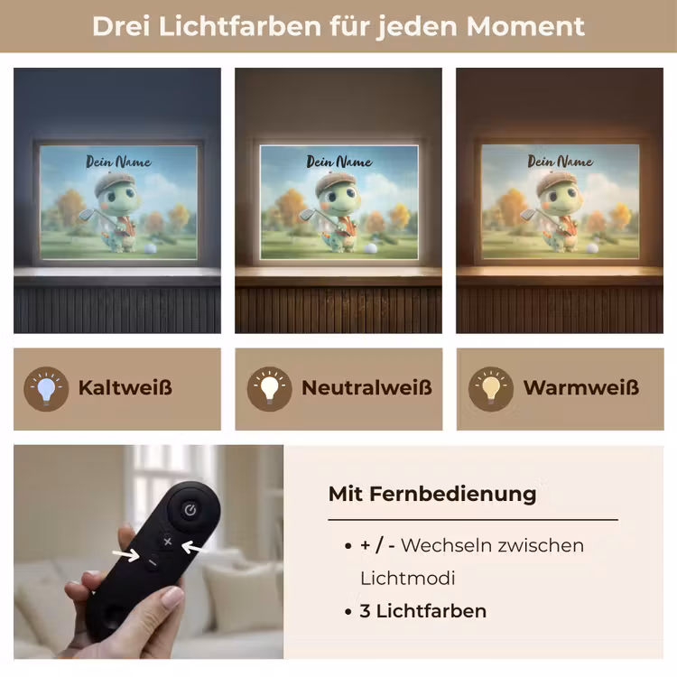 Golf - Dino - Groen Light Box met batterij (Wandlamp kind) middel -USP_lichtkleurDE