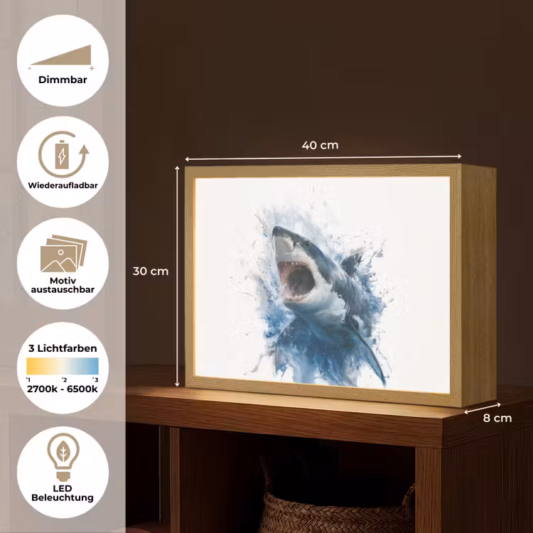 Haai - Blauw - Water Light Box met batterij (Wandlamp kind) middel -USP_websiteoverzichtDE