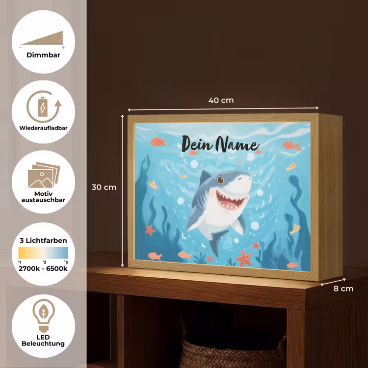 Haai - Vissen - Blauw - Onderwater Light Box met batterij (Wandlamp kind) middel -USP_websiteoverzichtDE