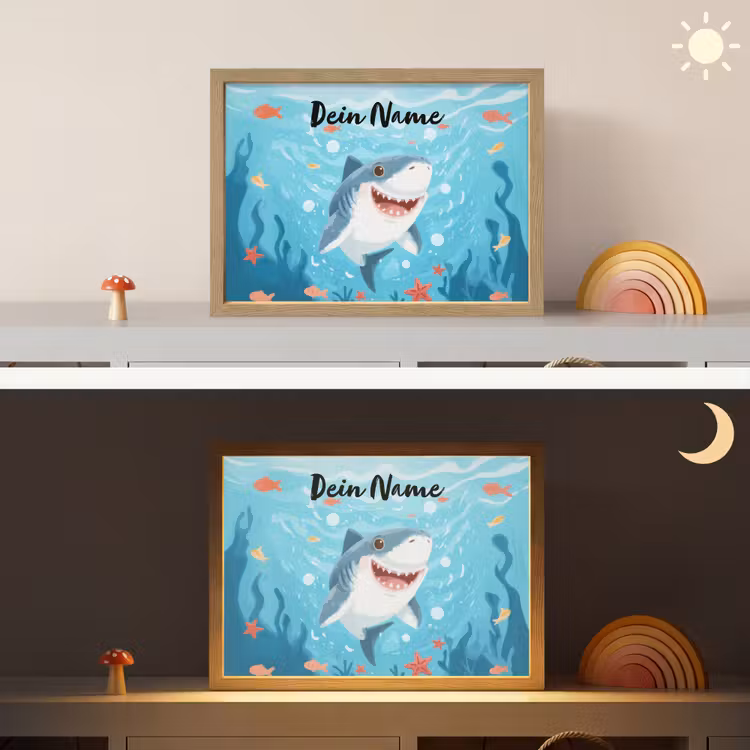 Haai - Vissen - Blauw - Onderwater Light Box met batterij (Wandlamp kind) middel -sfeer3_kind
