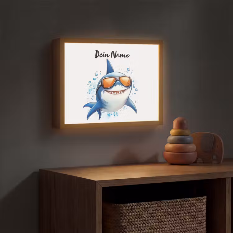 Haai - Zonnebril - Blauw - Water Light Box met batterij (Wandlamp kind) middel -sfeer5_kind