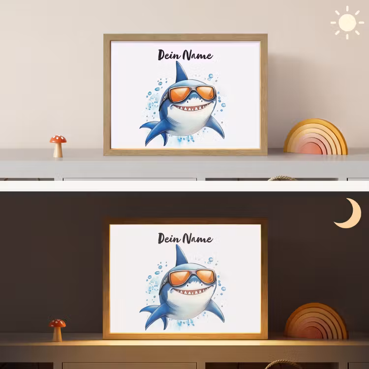 Haai - Zonnebril - Blauw - Water Light Box met batterij (Wandlamp kind) middel -sfeer3_kind