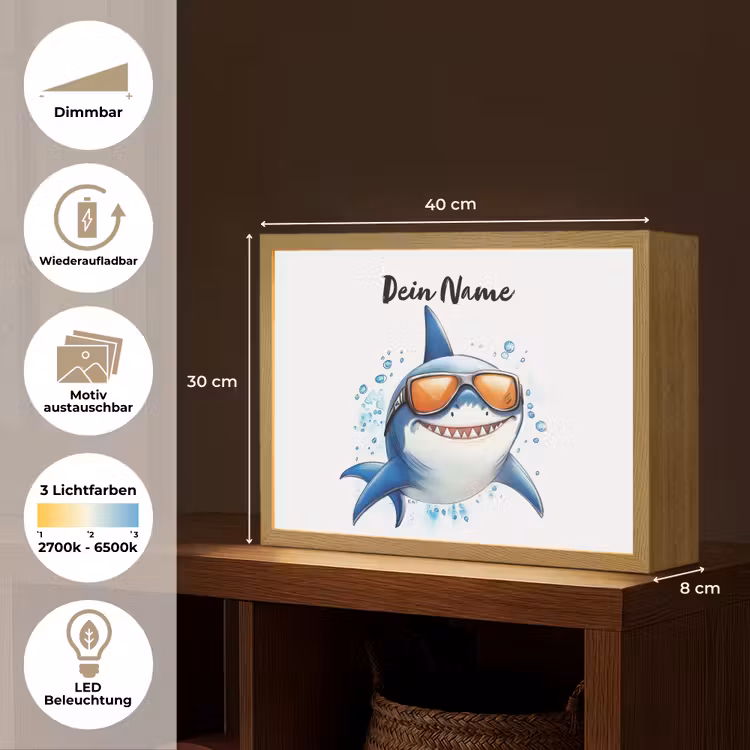 Haai - Zonnebril - Blauw - Water Light Box met batterij (Wandlamp kind) middel -USP_websiteoverzichtDE