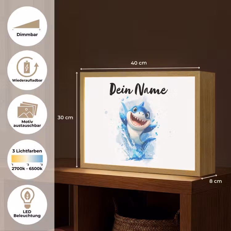 Haai - Water - Blauw Light Box met batterij (Wandlamp kind) middel -USP_websiteoverzichtDE