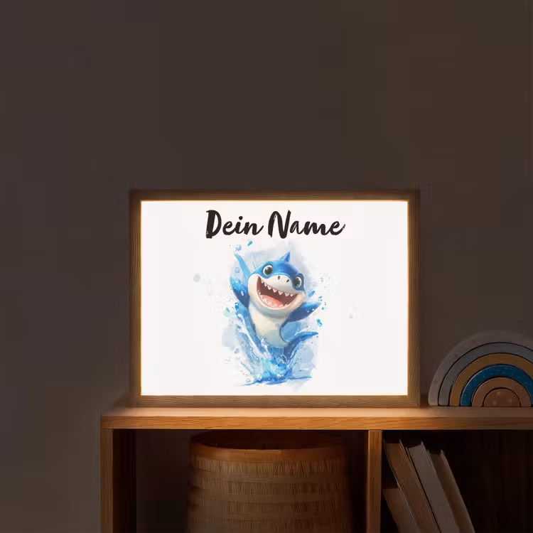 Haai - Water - Blauw Light Box met batterij (Wandlamp kind) middel -sfeer1_kind