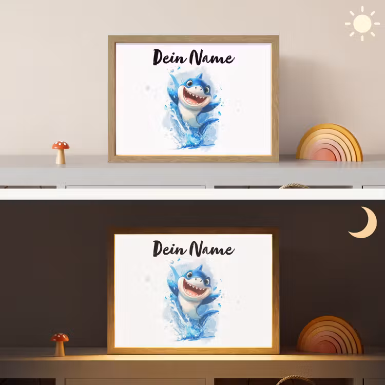 Haai - Water - Blauw Light Box met batterij (Wandlamp kind) middel -sfeer3_kind