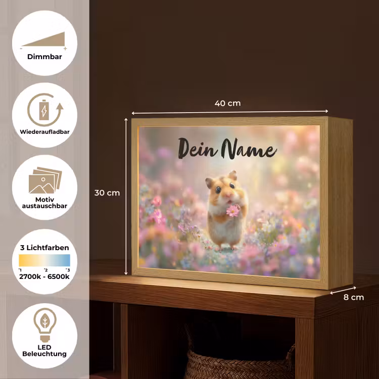 Hamster - Bloemen - Roze - Oranje Light Box met batterij (Wandlamp kind) middel -USP_websiteoverzichtDE