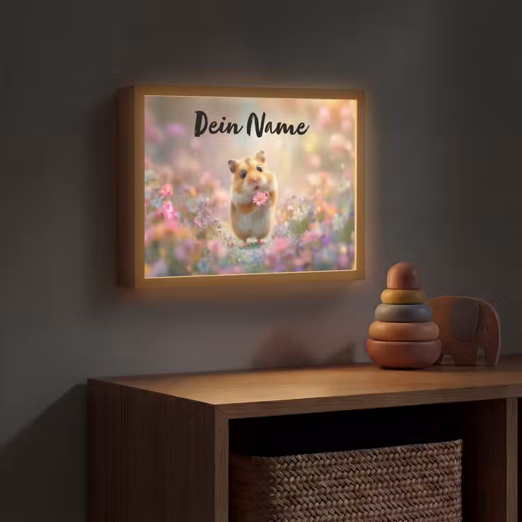 Hamster - Bloemen - Roze - Oranje Light Box met batterij (Wandlamp kind) middel -sfeer5_kind