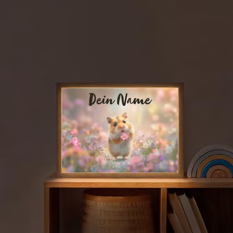 Hamster - Bloemen - Roze - Oranje Light Box met batterij (Wandlamp kind) middel -sfeer1_kind