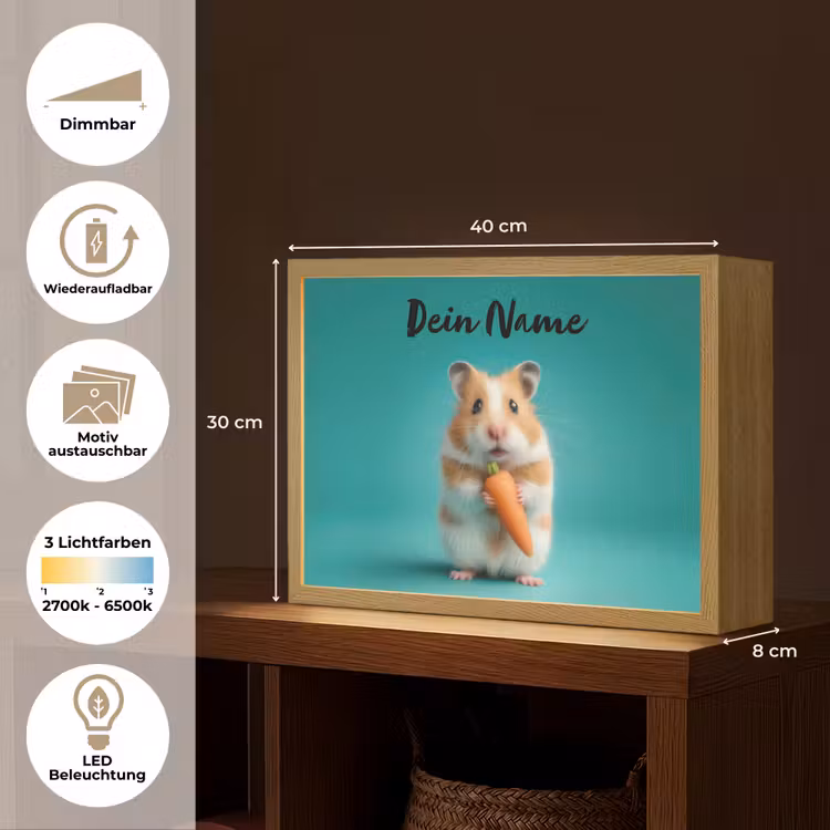 Hamster - Wortel - Blauw Light Box met batterij (Wandlamp kind) middel -USP_websiteoverzichtDE