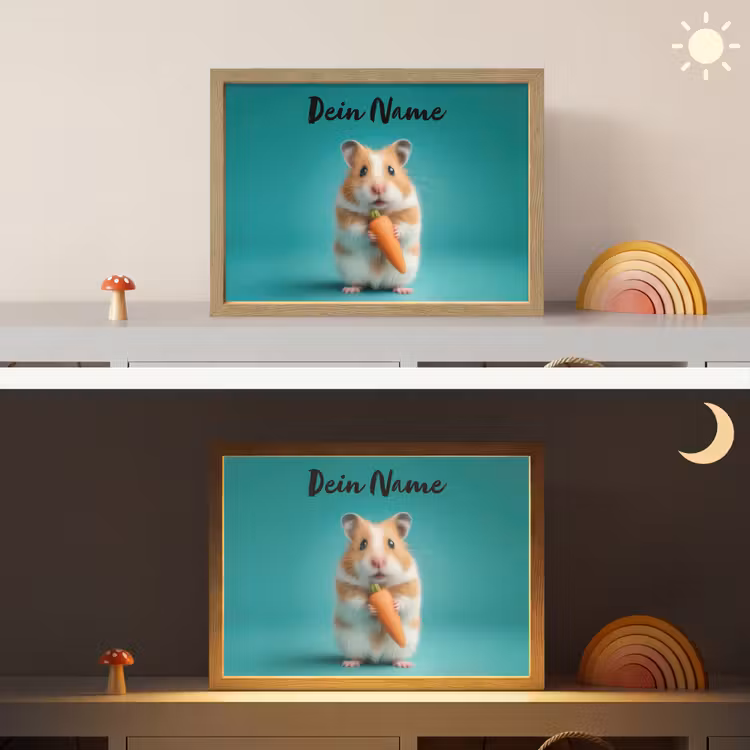 Hamster - Wortel - Blauw Light Box met batterij (Wandlamp kind) middel -sfeer3_kind