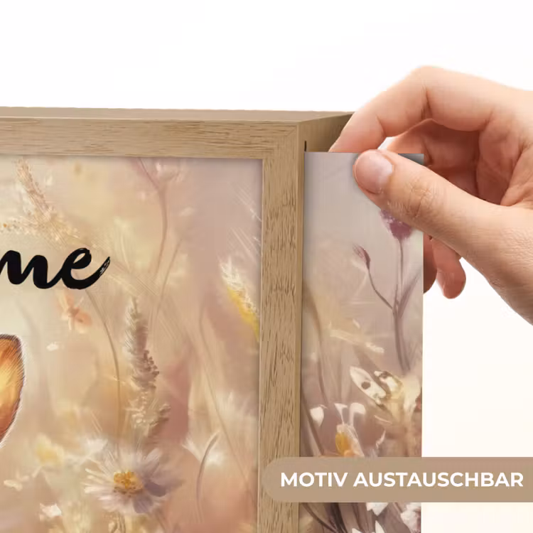 Konijntje - Bruin - Bloemen - Vlinders Light Box met batterij (Wandlamp kind) middel -USP_websiteprintDE