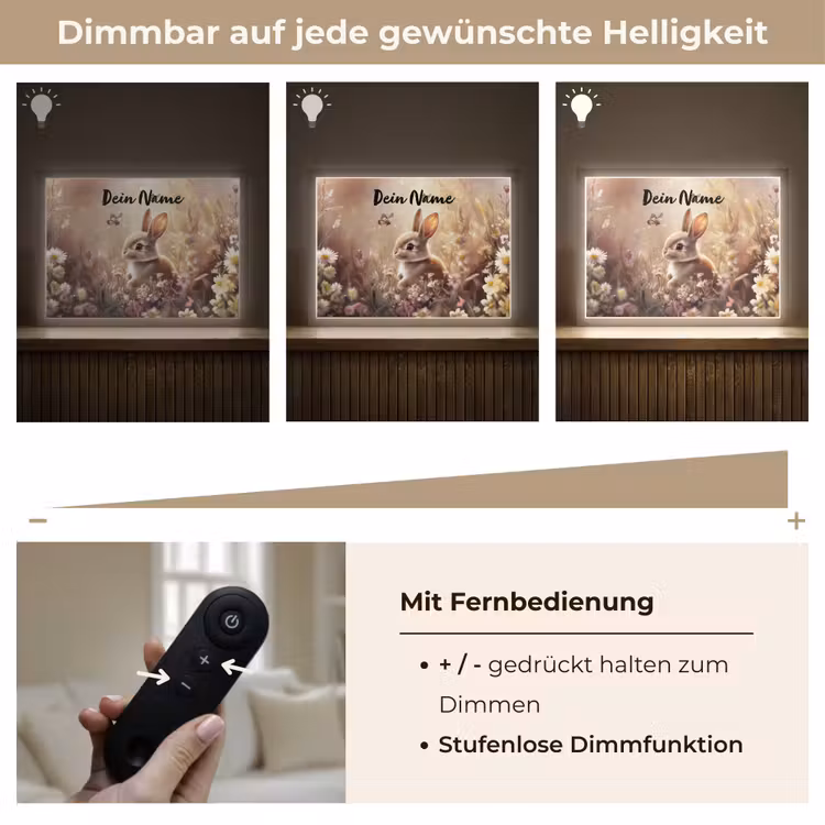 Konijntje - Bruin - Bloemen - Vlinders Light Box met batterij (Wandlamp kind) middel -USP_dimbaarDE
