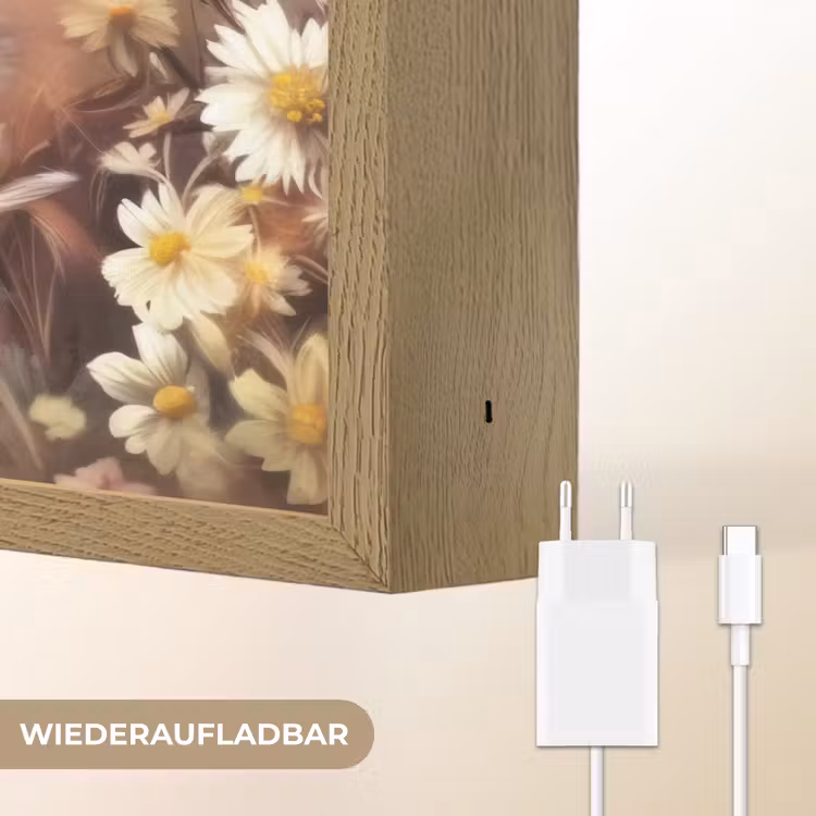 Konijntje - Bruin - Bloemen - Vlinders Light Box met batterij (Wandlamp kind) middel -USP_websiteoplaadbaarDE