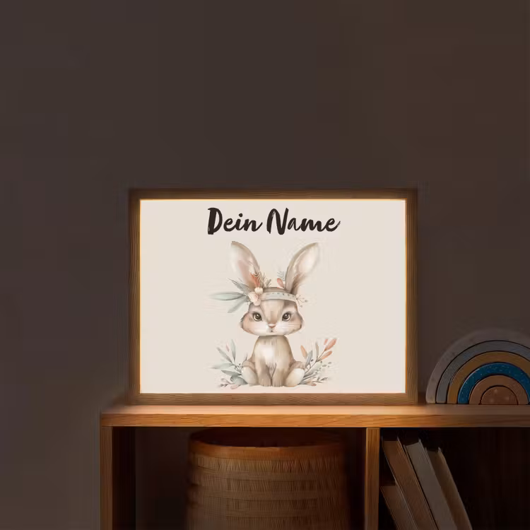 Haas - Dier - Bohemian - Pastel kleuren Light Box met batterij (Wandlamp kind) middel -sfeer1_kind