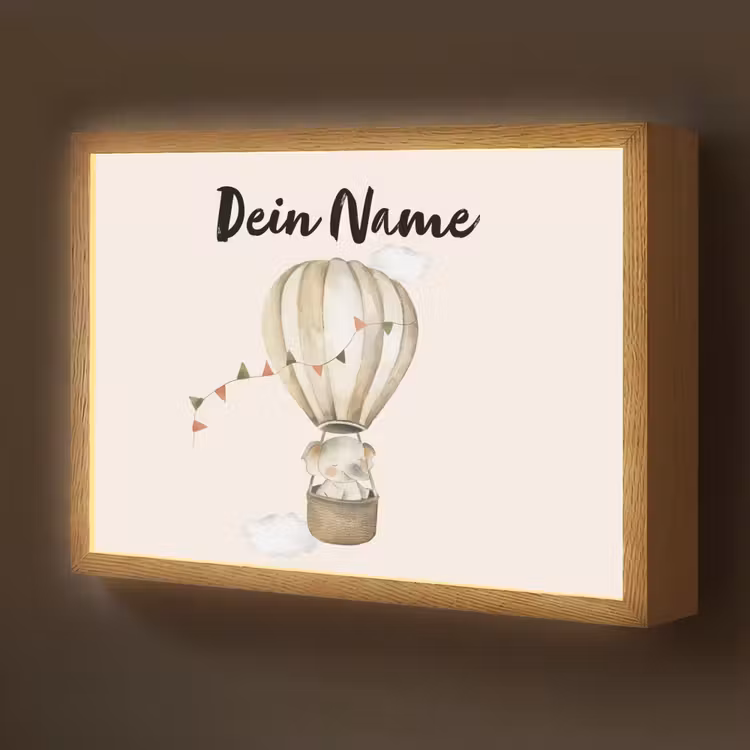 Luchtballon - Olifant - Watercolor - Beige - Dieren Light Box met batterij (Wandlamp kind) middel -z3d_website