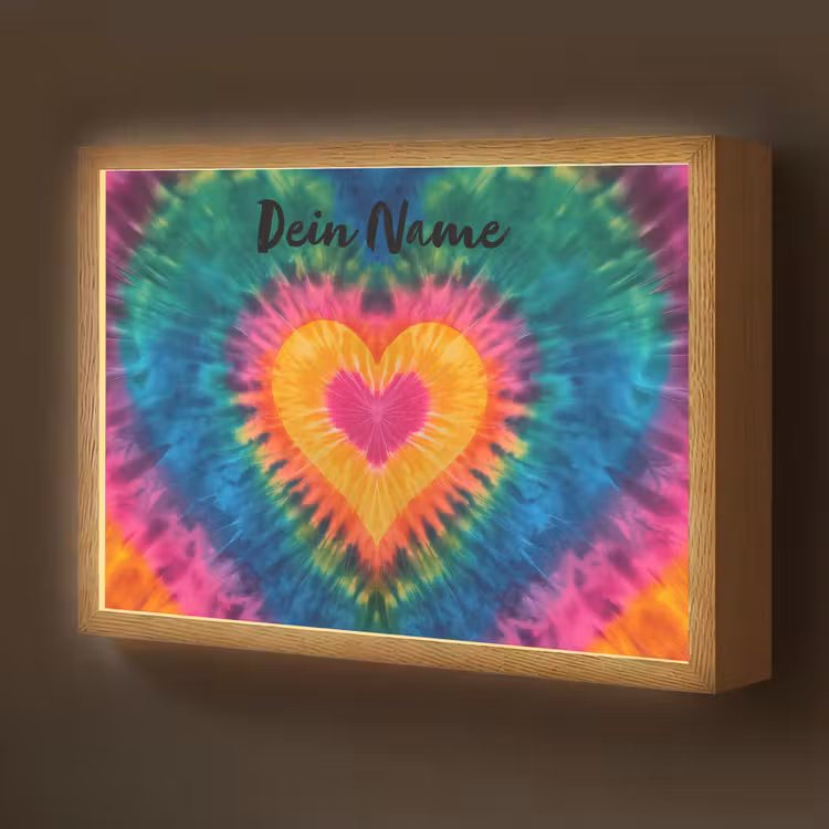 Hart - Kleurrijk - Regenboog - Tie Dye Light Box met batterij (Wandlamp kind) middel -z3d_website