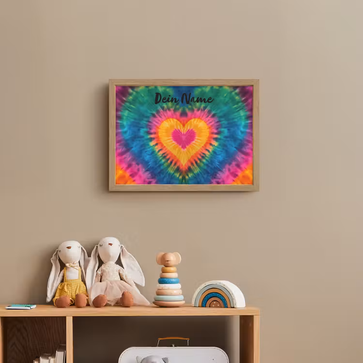 Hart - Kleurrijk - Regenboog - Tie Dye Light Box met batterij (Wandlamp kind) middel -sfeer2_kind