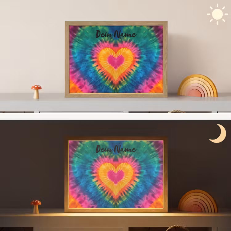 Hart - Kleurrijk - Regenboog - Tie Dye Light Box met batterij (Wandlamp kind) middel -sfeer3_kind