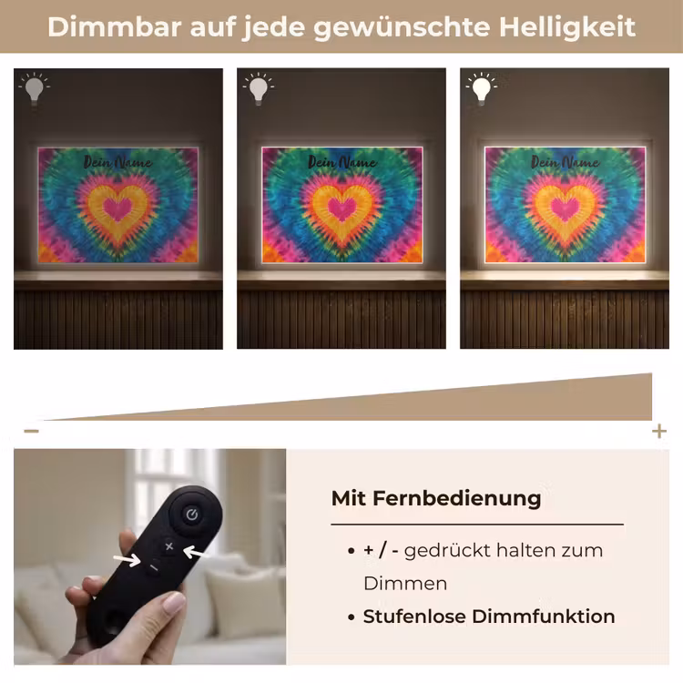Hart - Kleurrijk - Regenboog - Tie Dye Light Box met batterij (Wandlamp kind) middel -USP_dimbaarDE