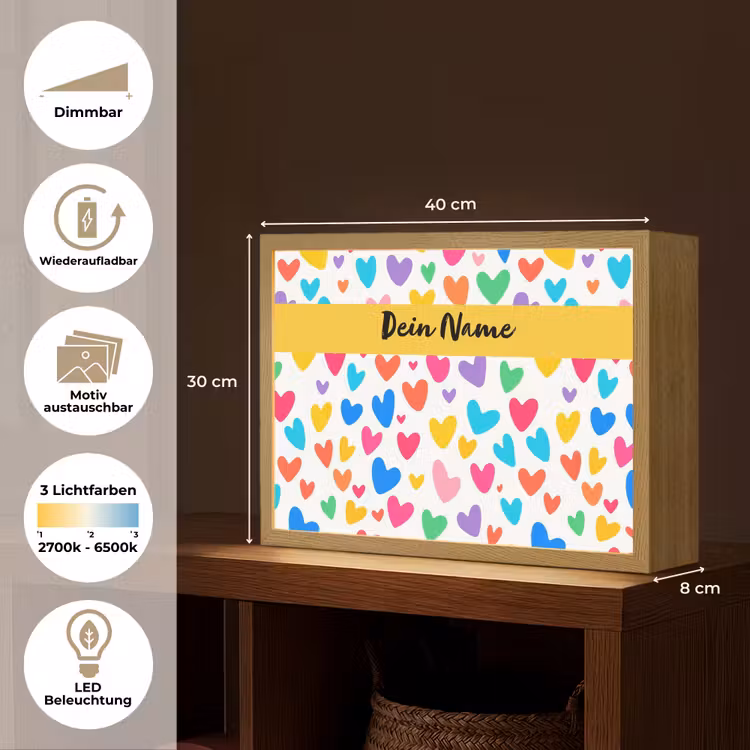 Hartjes - Kleurrijk - Patroon Light Box met batterij (Wandlamp kind) middel -USP_websiteoverzichtDE