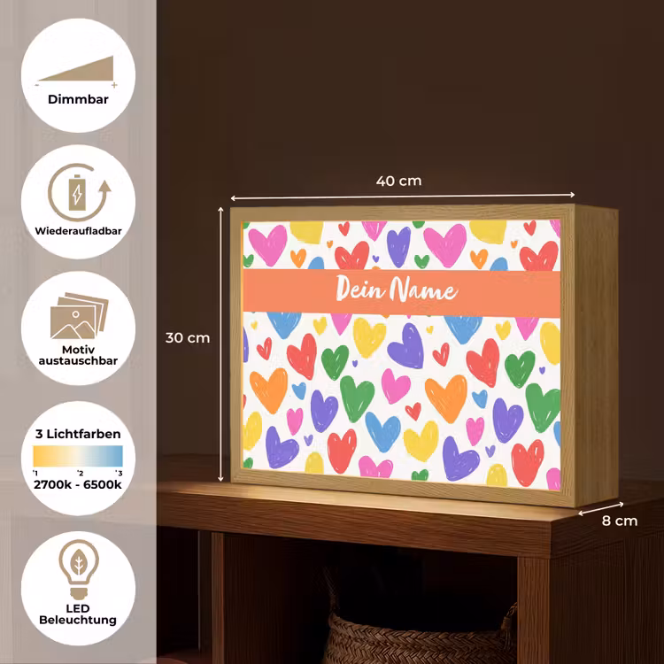 Hartjes - Patroon - Kleurrijk Light Box met batterij (Wandlamp kind) middel -USP_websiteoverzichtDE