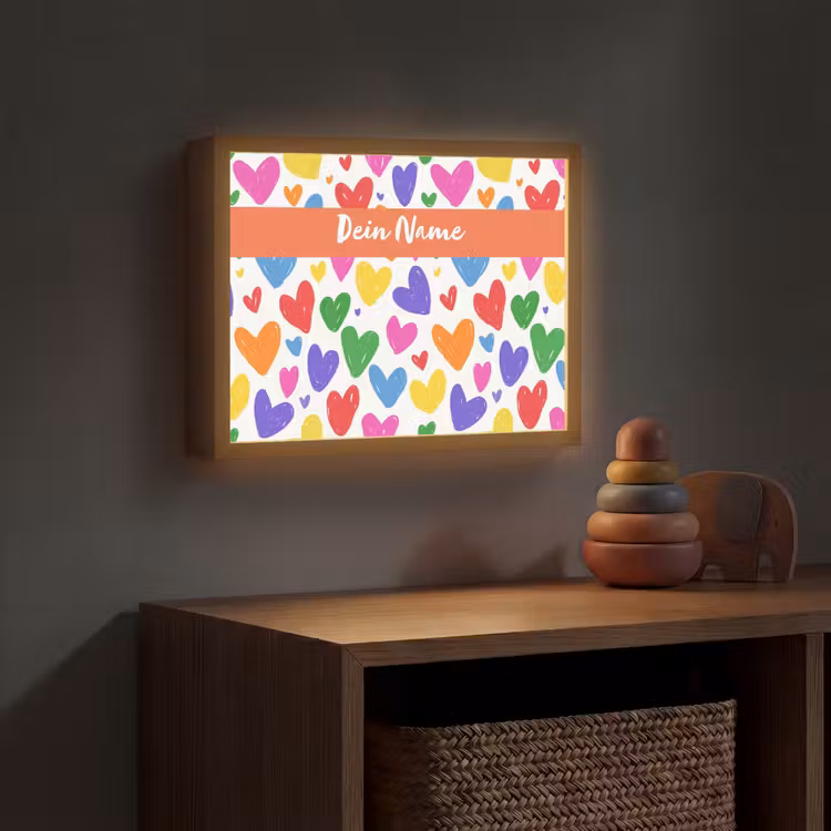 Hartjes - Patroon - Kleurrijk Light Box met batterij (Wandlamp kind) middel -sfeer5_kind