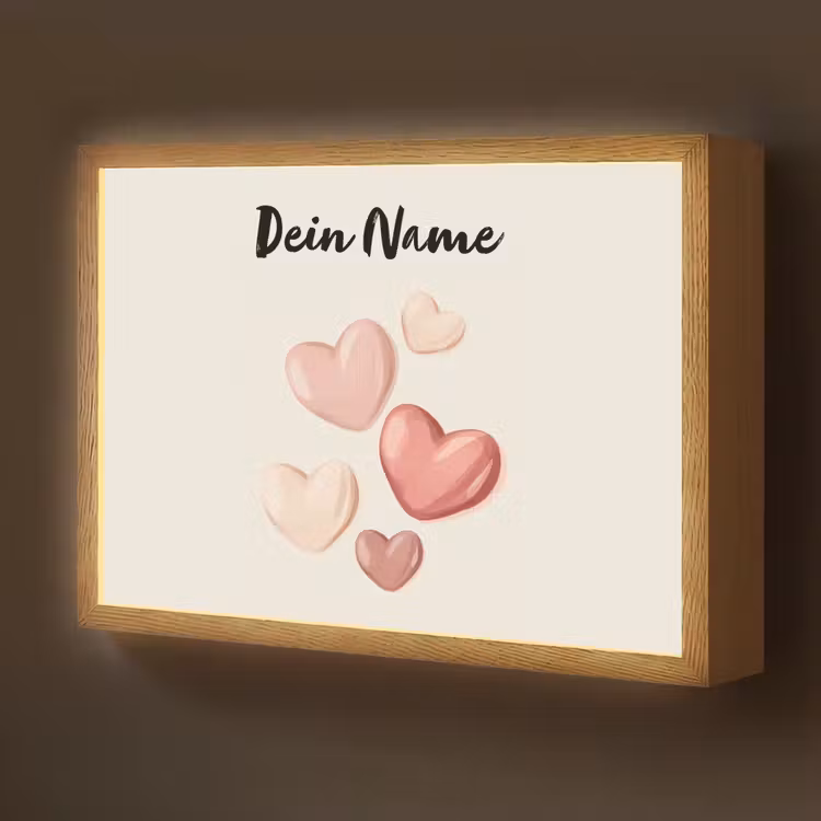Hartjes - Roze - Minimalistisch - Illustratie Light Box met batterij (Wandlamp kind) middel -z3d_website