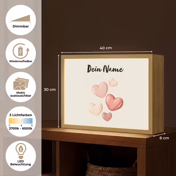 Hartjes - Roze - Minimalistisch - Illustratie Light Box met batterij (Wandlamp kind) middel -USP_websiteoverzichtDE