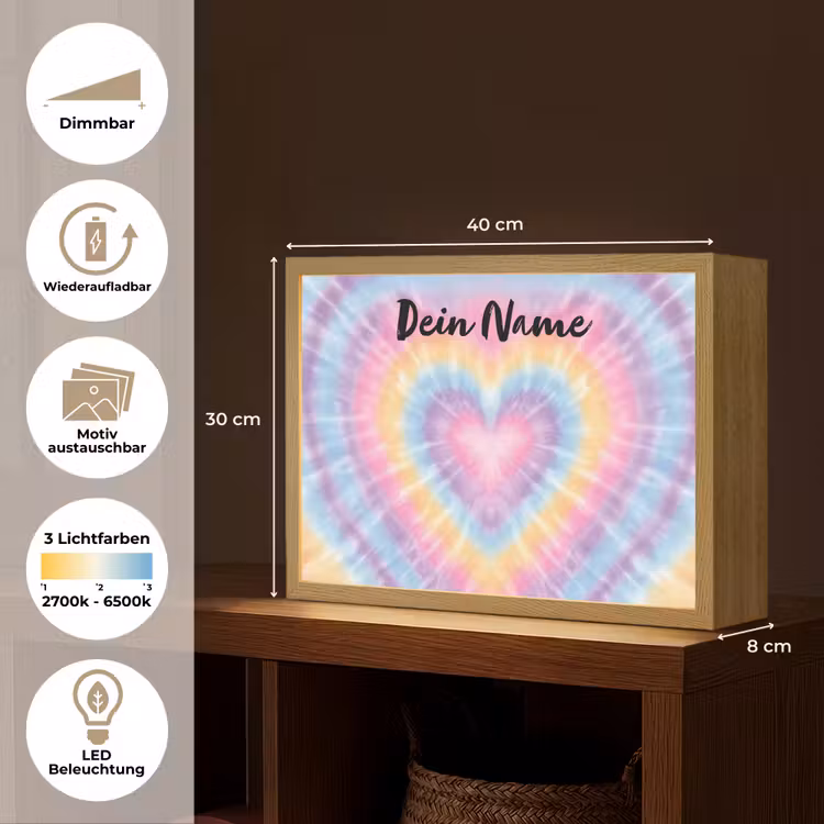 Hartvorm - Tie Dye - Pastelkleuren Light Box met batterij (Wandlamp kind) middel -USP_websiteoverzichtDE