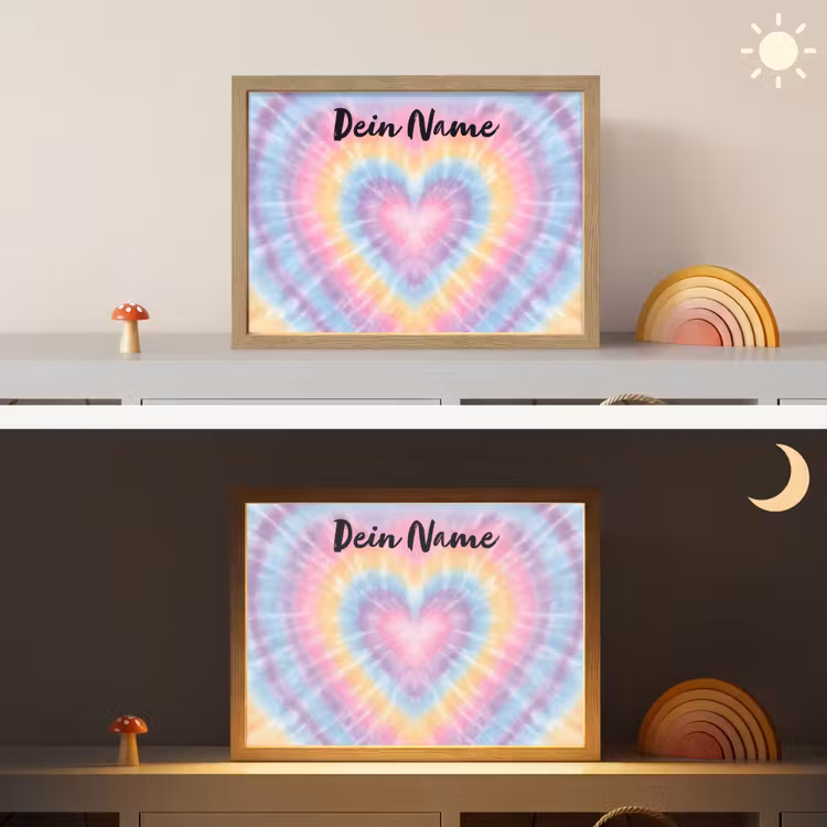 Hartvorm - Tie Dye - Pastelkleuren Light Box met batterij (Wandlamp kind) middel -sfeer3_kind