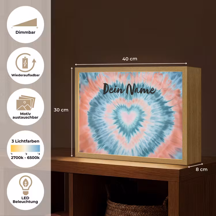 Hartvormig - Tie dye - Lichtblauw - Pasteltinten Light Box met batterij (Wandlamp kind) middel -USP_websiteoverzichtDE