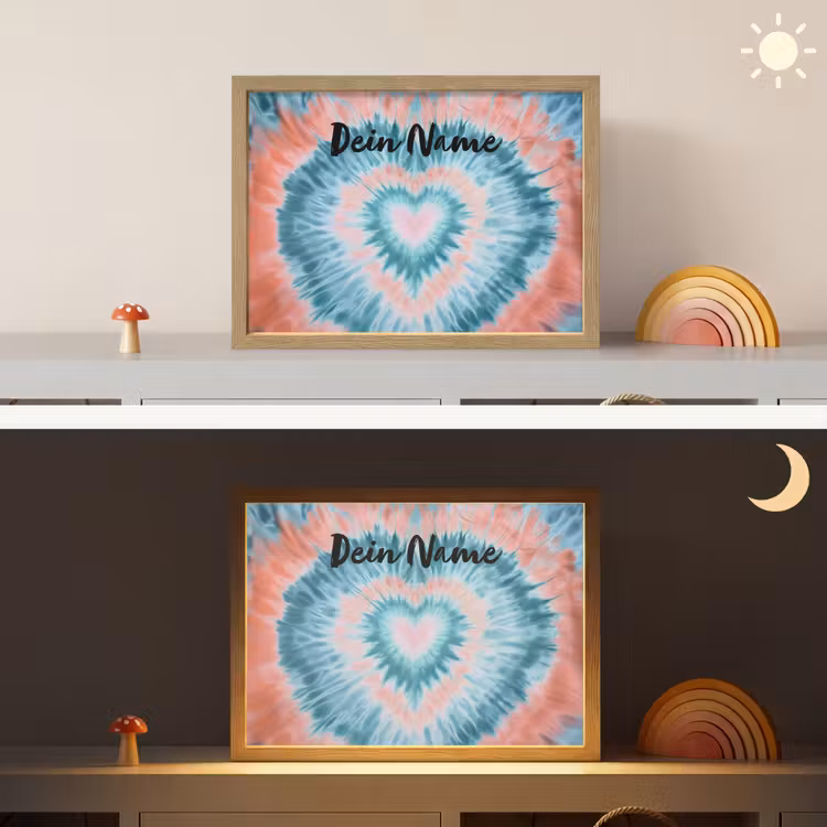 Hartvormig - Tie dye - Lichtblauw - Pasteltinten Light Box met batterij (Wandlamp kind) middel -sfeer3_kind