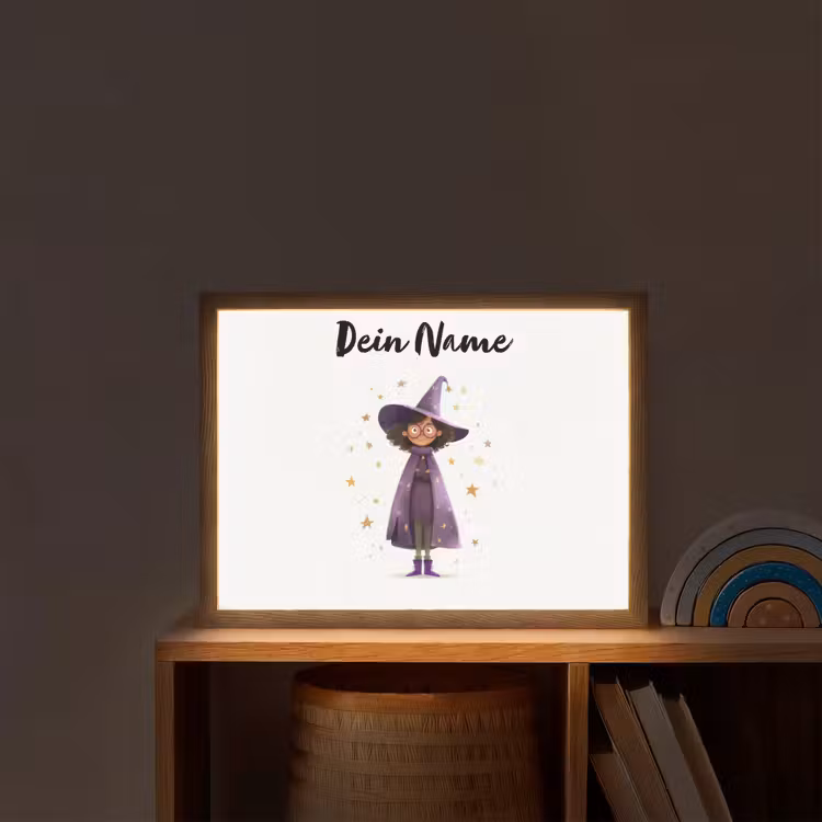 Heks - Paars - Sterren - Heksenhoed Light Box met batterij (Wandlamp kind) middel -sfeer1_kind