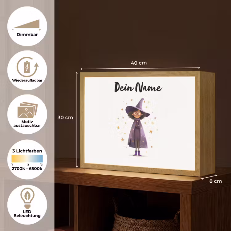 Heks - Paars - Sterren - Heksenhoed Light Box met batterij (Wandlamp kind) middel -USP_websiteoverzichtDE