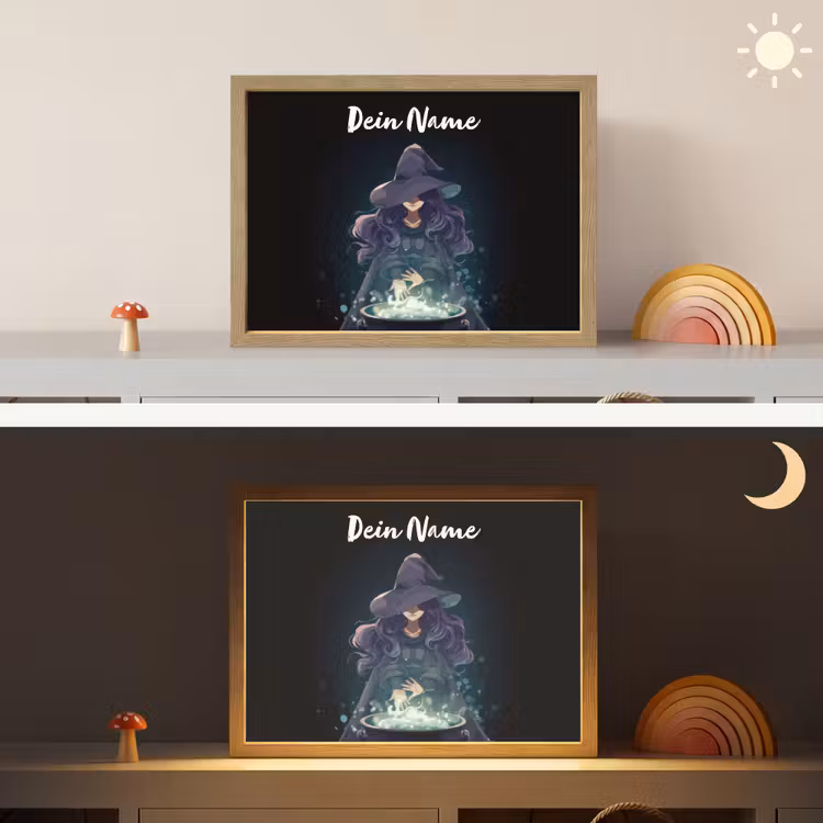 Heks - Magie - Heksenketel - Paars Light Box met batterij (Wandlamp kind) middel -sfeer3_kind
