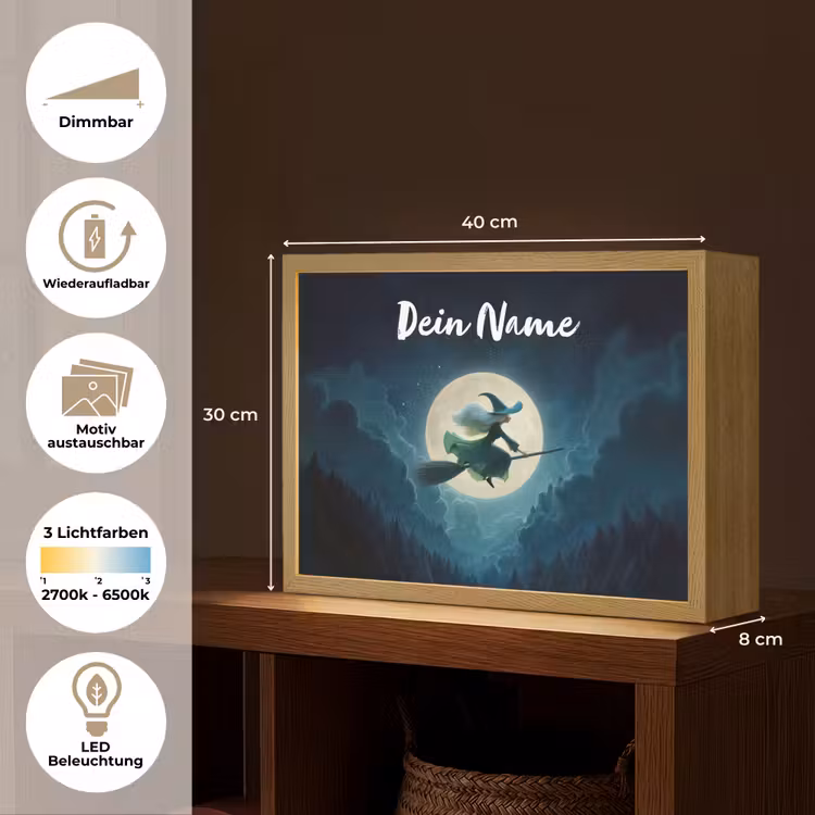 Heks - Maan - Bos - Magisch Light Box met batterij (Wandlamp kind) middel -USP_websiteoverzichtDE