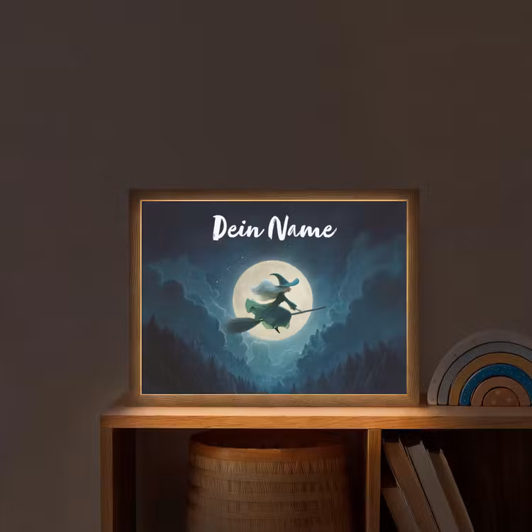 Heks - Maan - Bos - Magisch Light Box met batterij (Wandlamp kind) middel -sfeer1_kind