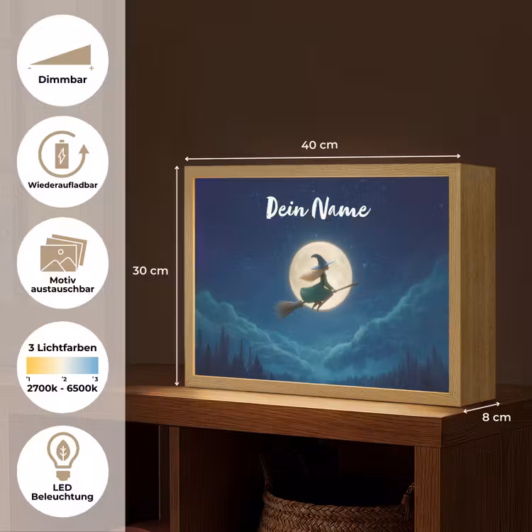 Heks - Volle maan - Sterrenhemel Light Box met batterij (Wandlamp kind) middel -USP_websiteoverzichtDE