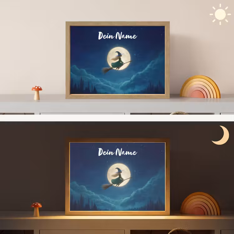 Heks - Volle maan - Sterrenhemel Light Box met batterij (Wandlamp kind) middel -sfeer3_kind