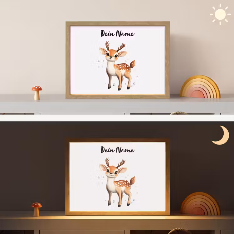 Hert - Dier - Bruin Light Box met batterij (Wandlamp kind) middel -sfeer3_kind