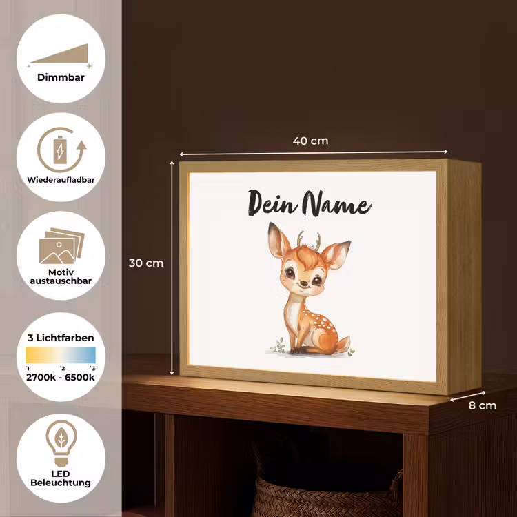 Hert - Baby - Dieren Light Box met batterij (Wandlamp kind) middel -USP_websiteoverzichtDE