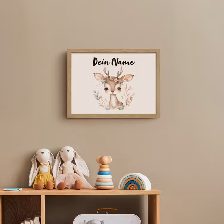 Hert - Bohemian - Bloemen - Bosdieren Light Box met batterij (Wandlamp kind) middel -sfeer2_kind