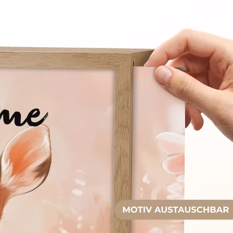 Hertje - Illustratie - Bloemen - Roze Light Box met batterij (Wandlamp kind) middel -USP_websiteprintDE